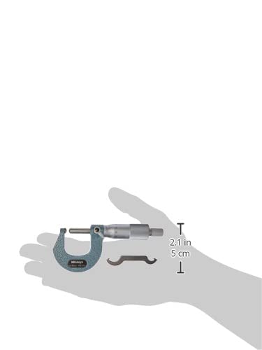 Mitutoyo 115-216 Spherical Face Micrometer, Ratchet Stop, 25-50mm Range, 0.01mm Graduation, +/-0.003mm Accuracy, Spherical Spindle