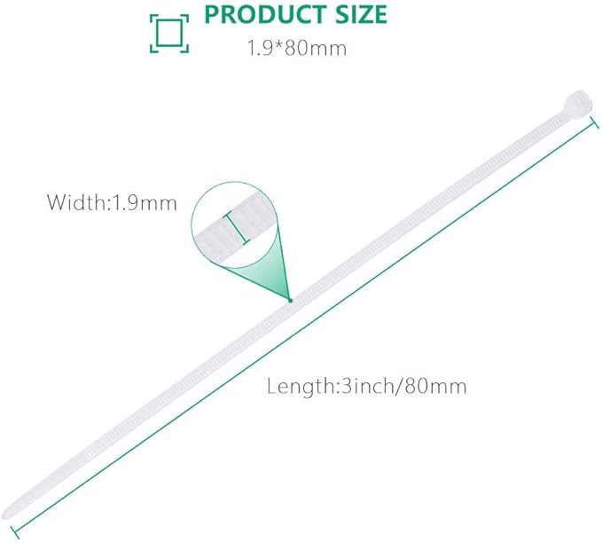 1000pcs Nylon Zip Ties, 3 Inch White Zip Cable Ties, Self Locking Cable Ties, 6/6 nylon, Heavy Duty, 50 lb tensile strength, for Indoor and Outdoor