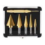 6 PCS Step Drill Bit Set with Automatic Center Punch, 1/8" to 1-3/8", High-Speed Steel Step Drill Bit for Stainless Steel, Metal, Aluminum, Copper, Wood, PVC