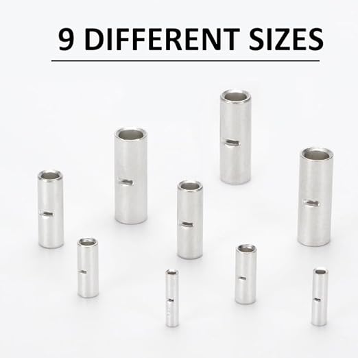 100 PCS Non-Insulated Butt Connectors Kit, AWG 22-16 Wire Ferrules, Electrical Wire Connectors Crimp Ferrule Terminals Kit-BN1.25