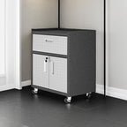 Manhattan Comfort Fortress Textured Metal 31.5" Garage Mobile Cabinet with 1 Full Extension Drawer and 2 Adjustable Shelves, Black/Gray