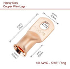 8Pcs 1/0 AWG 3/8" Stud and 8Pcs 1/0 AWG 5/16" Stud Heavy Duty Copper Wire Lugs with 16Pcs Heat Shrink Tubing Ring Terminals 1/0 Gauge Battery Cable Ends Bare Copper Eyelets