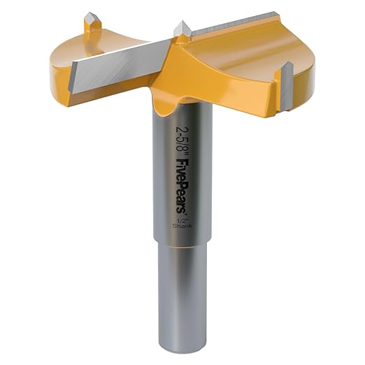 FivePears Forstner Drill Bit 1/2 inch Shank, 2-5/8 inch Cutting Diameter, Carbide Tipped Wood Hole Saw Auger Opener, Hole Opener Hinge Hole Cutter for Woodworking, Plastic, Plywood Products