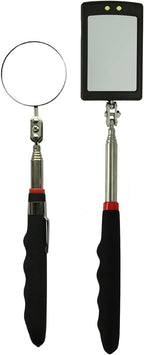 Telescopic Inspection 360 ° Mirror Kit with Light - Rectangular & Round extendable Mirrors ，Inspection Light- 34" Extended - 2 Pack