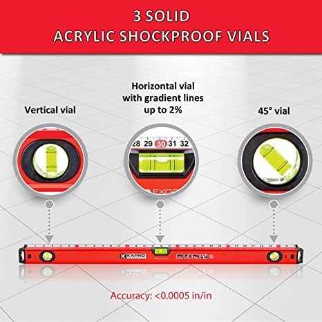 Kapro - 770 Exodus Professional Box Level - With 45° Vial & Ruler - For Leveling, Measuring, Marking, and Cutting - Features 3 Vials, Precise Straightedge, and Wall-Grip - 24 Inch