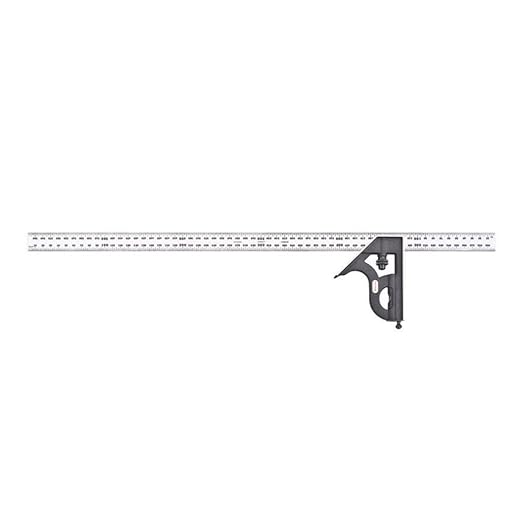 Starrett Steel Combination Square with Square Head - 600mm Blade Length, Cast Iron Heads, Hardened Steel, Reversible Lock Bolt, Scriber, Spirit Level, 4R Graduation Type - 11MH-600