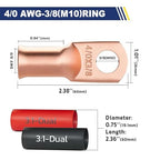 haisstronica 10pcs 4/0 AWG - 3/8"(M10) Battery Cable Lugs, Heavy Duty Copper Wire Lugs with 10pcs 3:1 Adhesive Heat Shrink Tubing, 0000 Gauge Wire Lugs, Battery Terminal Connector, Battery Cable Ends