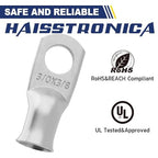 haisstronica 10pcs 3/0 AWG - 3/8"(M10) Tinned Copper Battery Lugs