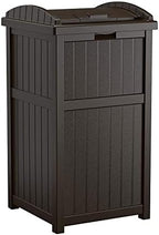 Suncast 3 Pack 33 Gallon Durable Plastic Hideaway Outdoor Garbage Can with Secure Lid & Wicker Design for Home Backyards, Decks, or Patios, Java Brown