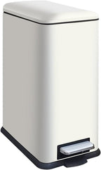 8 Gallon Slim Trash Can with Soft Close Lid, Stainless Steel Trash Can with Removal Inner Bucket, Hand -Free Trash Bin for Kitchen, Office, Laundry, Bathroom, 30 Liter Capacity, White