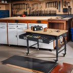 48x24 Inch Heavy-Duty Adjustable Workbench with Rubber Wood Top – 2000LB Capacity Mobile Garage Workstation with Drawer&Backplate, Ideal for Workshop, DIY & Tool Storage