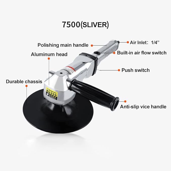 7-Inch Pneumatic Sander Heavy Duty Wet Air Sander/Polisher,Lightweight at 5.47 lbs,Adjustable Speed Up to 2500rpm Pneumatic Polisher Hand Sanding Tool