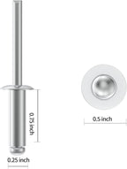(55Pcs) 1/4" x3/4" Aluminum Blind Rivets, 6.3 x 19mm Pop Rivets,Rivets for Metal,Silver-(VG10115)