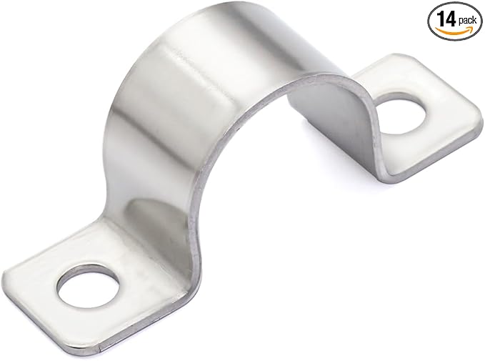 1 Inch Stainless Steel Conduit Clamps Two Hole Pipe Clamps U Bracket Conduit Fixing Clips, Universal Clamp for Cylindrical Components - Fits OD 25 mm (Approx.1") | 14 Pcs