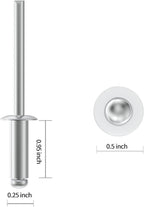 (50pcs) 1/4" x1" Aluminum Blind Rivets, 6.3 x 25mm Pop Rivets,Rivets for Metal,Silver-(VG10116)