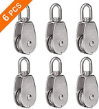 Rocaris 6 Pack M32 Stainless Steel Wire Rope Crane Pulley Block 551lbs Lifting Crane Swivel Hook Single Pulley Block Hanging Wire Towing Wheel
