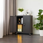 GREATMEET Metal Storage Cabinet with Locking Doors and Adjustable Shelves,31.5" H Lockable Rolling Garage Storage Cabinets with Wheels for Office,Home,Garage,Classroom Black