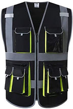 JKSafety 10 Pockets Black Color Safety Vest Zipper Front with High Reflective Strips Meets ANSI/ISEA Standards (88-Black, X-Large)