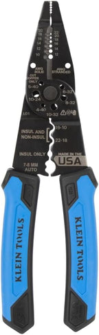 Klein Tools 1025 Long Nose Multi-Purpose Wire Stripper Tool, Made in USA Professional Electrician Tools, Crimping Tool, Cable Stripper for 10-20 AWG Solid, 12-22 AWG Stranded Wire