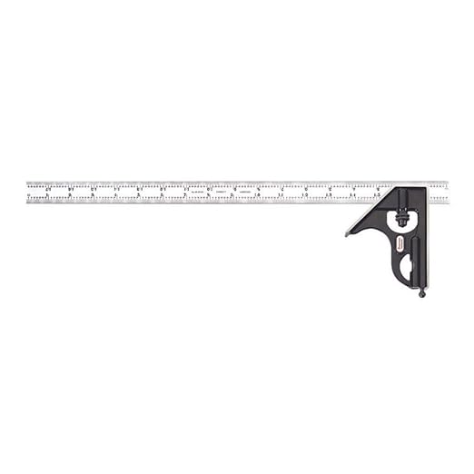 Starrett Steel Combination Square with Square Head - 18" Blade Length, Forged and Hardened Steel Heads, Reversible Lock Bolt, Scriber, Spirit Level, 4R Graduation Type - C33H-18-4R