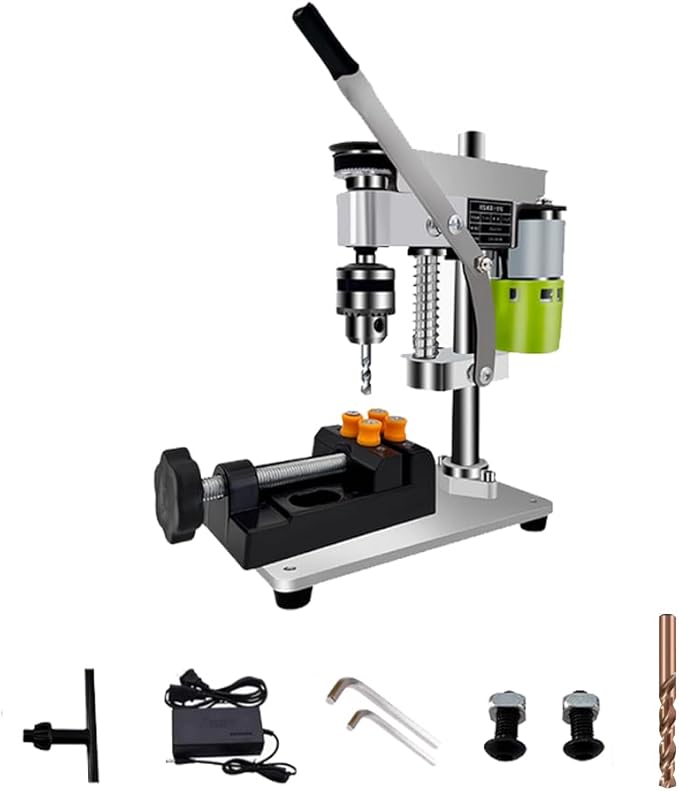 RATTMMOTOR DIY Benchtop Drilling Machine 110V-220V, Mini Desktop Variable Speed Drill Press 12mm Stroke, 3000RPM 795 Motor with Bench Vise Clamp, JT0 Drill Chuck 4.5mm for CNC Machining
