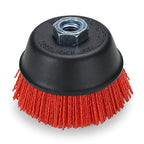 BHA 4" Abrasive Filament Nylon Bristle Cup Brush, 5/8-11 Threat Arbor - Red (120 Grit)