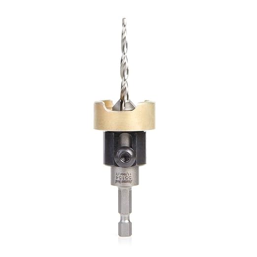 Amana Tool 55154 Carbide Tipped 82 Degree Countersink with Tapered Drill and Adjustable Depth Stop with No-Thrust BB 1/2 D x 11/64 Drill D x 1/4 Inch Quick Release Hex SHK