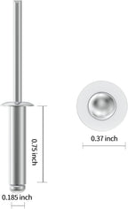 (120Pcs) 3/16" x3/4" Aluminum Blind Rivets, 4.8 x 19mm Pop Rivets,Rivets for Metal,Silver-(VG10111)