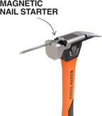 Klein Tools H80918 Smooth Face Fiberglass Hammer with Straight Claw, 18-Ounce Forged Steel, Magnetic Nail Starter, and Extra-Large Squared Strike Face