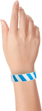 500 WristCo Blue Stripes Tyvek Wristbands for Events - Comfortable Tear Resistant Paper Bracelets ID Wrist Bands for Concerts Festivals Admission Party Identification