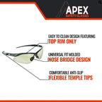 Malta Dynamics APEX Safety Glasses – Construction Safety Glasses for Men and Women with Anti Scratch and Anti Fog Protection, ISEA & ANSI Z87 Compliant (Indoor/Outdoor, 36 Pairs)