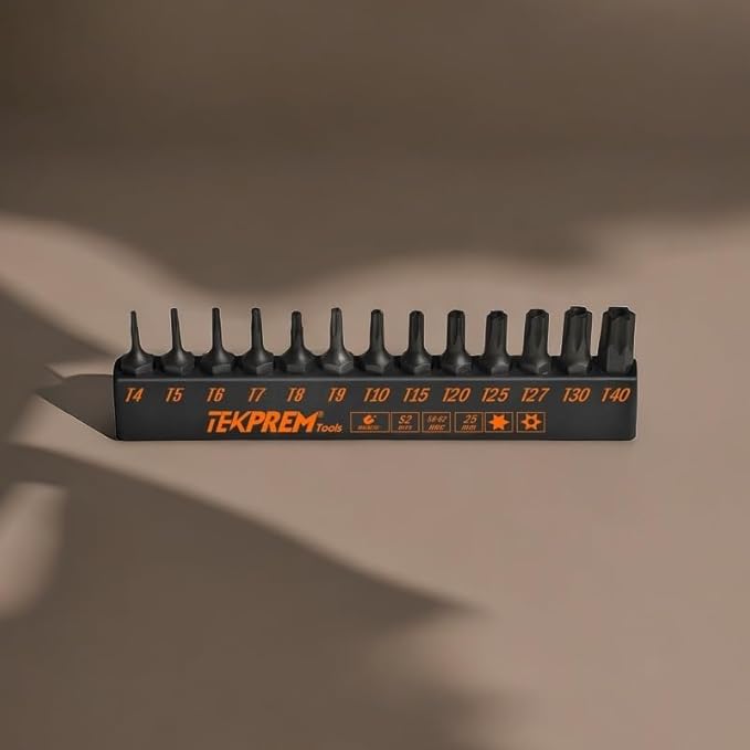Torx Bit Set with 1/4 inch Magnetic Bit Driver,TEKPREM 12-Piece Security Torx Screwdriver Bit Set with 1 inch T5 T6 T7 T8 T9 T10 T15 T20 T25 T27 T30 T40 Tamper Resistant