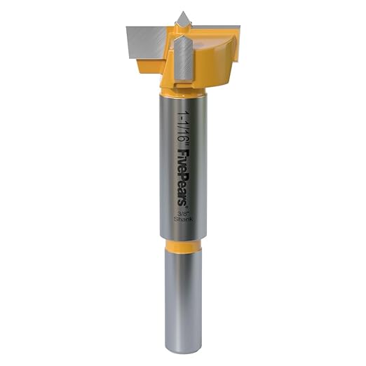 FivePears Forstner Drill Bit 3/8 inch Shank, 1-1/16 inch Cutting Diameter, Carbide Tipped Wood Hole Saw Auger Opener, Hole Opener Hinge Hole Cutter for Woodworking, Plastic, Plywood Products