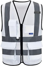 A-SAFETY Hi Reflective Safety Vest,Hi Vis Bright Neon Colors Safety Vest with 4 Reflective Strips 7 Pockets(White S)