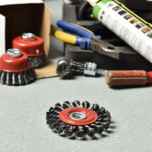 10 PCS - 4 Inch Twist Knotted Wire Wheel Brush for Grinders and Angle Grinder - 5/8 Inch-11 Threaded Arbor - 0.020 Inch Carbon Steel Wire - Heavy-Duty Conditioning for Metal - 4" x 5/8-Inch | 11 UNC
