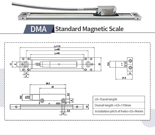 3 Axis Digital Readout Display Magnetic Scale Kit for Milling Machine 18"x20"x36" 3 Axis DRO 470mmx 520mmx 970mm Travel Length 5um