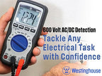 Westinghouse 600V True RMS Auto-Ranging Multimeter with Large Screen and Relative Mode; Measures Voltage Current Resistance Capacitance Frequency Temperature; Incl. Case and 2-Year Warranty.