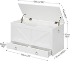 HOOBRO Storage Chest, 39.3" Toy Chest with Drawer, Wooden Storage Bench, Sturdy Entryway Bench Supports 220 lb, Shoe Bench, Safety Hinge, U-Shaped Opening, Easy Assembly, White WT710CW01G1