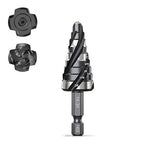 THINKWORK Four Spiral Flute Step Drill Bit, HSS Step Drill Bit 1/4"-3/4" (9 Steps) Unibit Step Drill Bit, 1/4" Shank Step Bits for Aluminum, Wood, Plastic, Metal