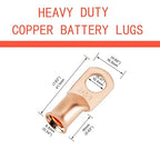 25pcs 2 AWG 3/8" Stud Copper Ring Terminals Battery Cable Ends Wire Lugs 2 Gauge Battery Cable Lugs Heavy Duty Cable Lugs Bare Copper Eyelets Tubular Ring Terminal Connectors