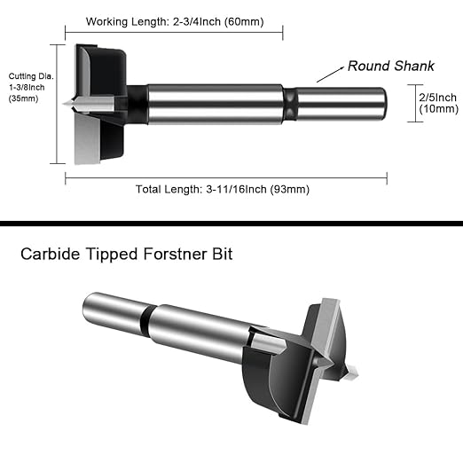 ASNOMY 1-3/8 Inch Forstner Drill Bit, Carbide Tipped Forstner Bit for hard Wood, Wood drilling Hole Saw Set Woodworking Hinge Cutter Tool Kits for Wood Plastic Plywood