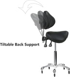 Saddle Stool Rolling Chair with Back Support Swivel Adjustable Height Ergonomic Thick Seat Cushion with Wheels for Nail Lash Tech Esthetician Tattoo Artist Salon Hair Cutting Stylist Black