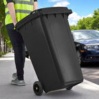 PRO&Family Wheeled Outdoor Trash Can Garbage Can Garage Trash Can for Restaurants/Hospitals/Offices/Back of House/Warehouses/Home (Black, 64 Gallon)