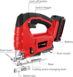Cordless Jig Saw,20V Electric Jigsaw Tool Kit with Variable Speed,Pendulum Function, 0-45°Adjustable Cutting Bevel,2.0A Li-ion Battery With 1 Hour Fast Charger,9pcs Free Blade