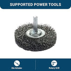 Benchmark Abrasives 2.5 Inch Grinder Mounted Crimped Wire Wheel for Drill with 1/4" Shank, Steel Brush for Rust Removal, Cleaning, Deburring on Cast Iron, Steel Rotary Tools (5 Pack) - Carbon Steel