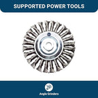 Benchmark Abrasives 6" x 5/8" Standard Twist Knot Wire Wheel with Arbor 5/8"-11 Thread for Weld Cleaning, Weld Spatter Removal, Stripping, Use with Angle Grinders - Carbon Steel
