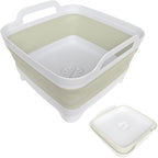 Collapsible Wash Basin for Baby Bottles - 2.4 Gallons Portable Wash Bin for RV Camping Sink, Space-Saving Dish Tub (Green)