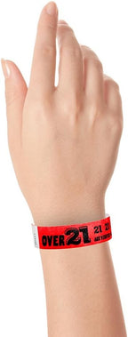 500 WristCo Over 21 Neon Red Tyvek Wristbands for Events - ¾” x 10” - Waterproof Recyclable Comfortable Tear Resistant Paper Bracelets Wrist Bands for Concerts Festivals Admission Party
