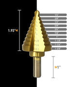 COMOWARE Step Drill Bit for Metal, Titanium Coated, Double Cutting Blades, High Speed Steel, Short Length Drill Bit, Total 10 Sizes from 1/4” to 1-3/8", for Steel Sheets Aluminum Copper Plastic Wood