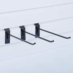 KINGDOM SOLUTIONS – 12-Pack Black Metal Slatwall Hooks (6X 4, 6X 6) – Heavy-Duty Slat Wall Accessories for Garage Organization, Retail Displays & Tool Storage Systems